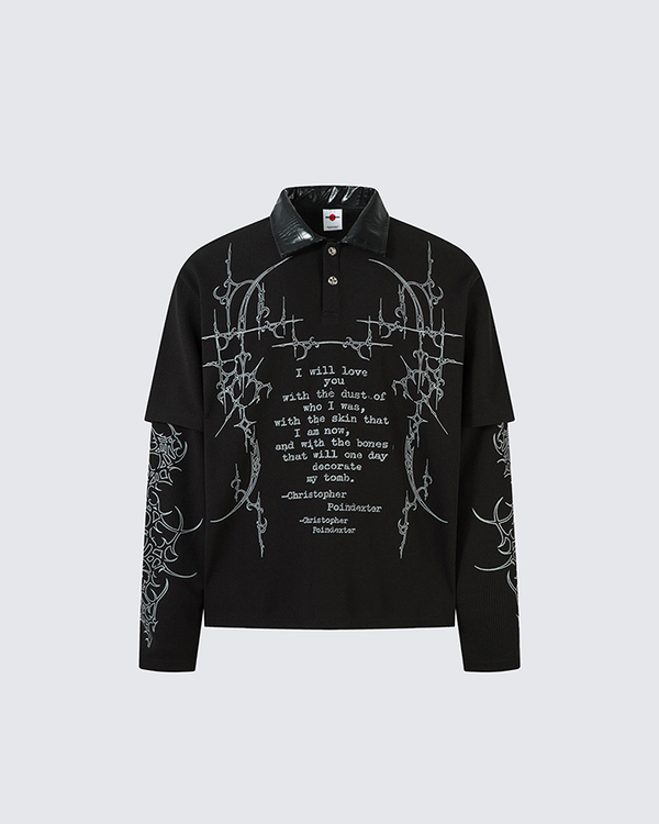 Gothic Double Sleeve Polo with Barbed Quote Print