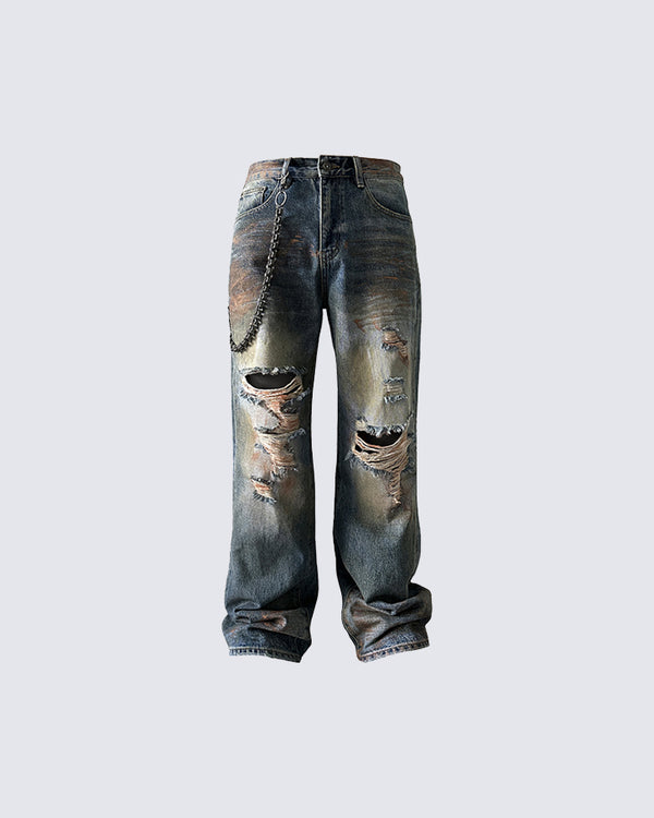 Distressed Vintage Mud-Dyed Jeans