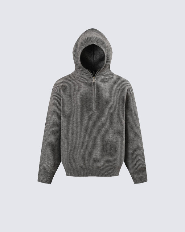 Minimalist Hooded Half-Zip Knit Sweater