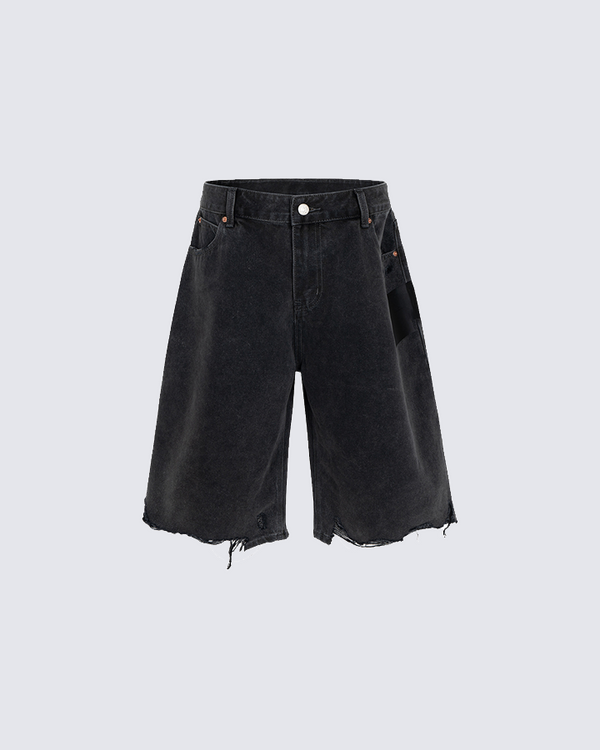 Black Distressed Bermuda Denim Shorts