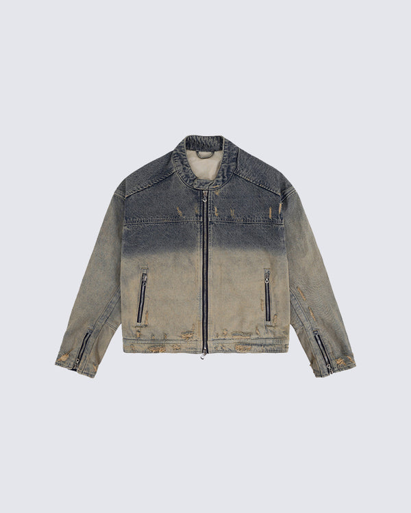 Vintage Distressed Gradient Denim Jacket