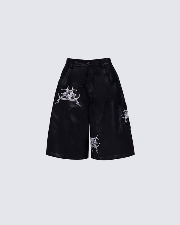 Graphic Print Leather Shorts