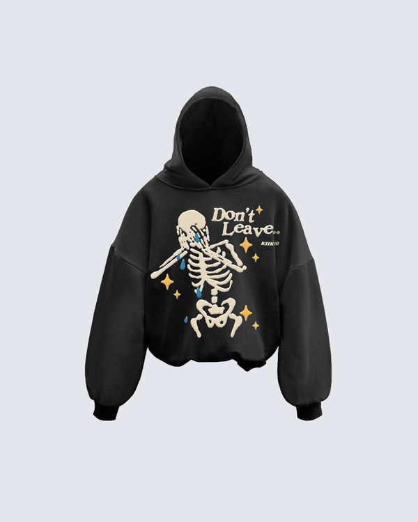 Ethereal Escape—Foam Print "Don't Leave" Skeleton Hoodie