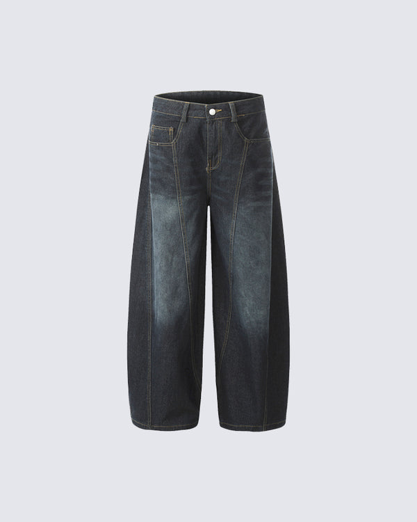 Patchwork Design Washed Denim Pants