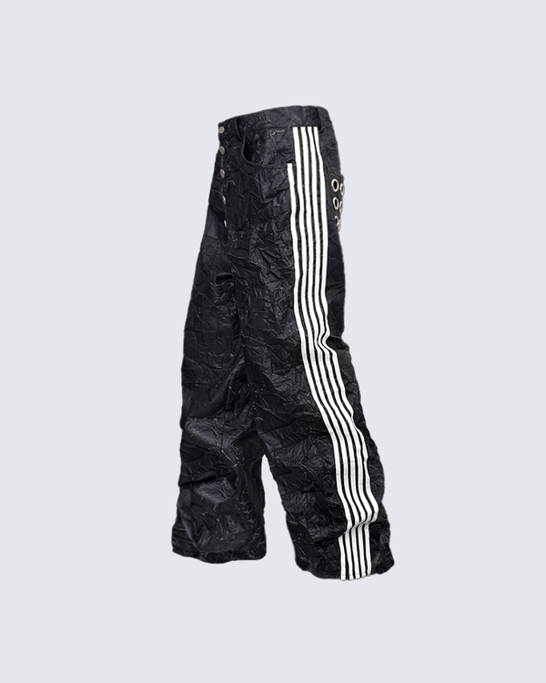 Crinkle Burst Texture Grommet Wide-Leg Track Pants