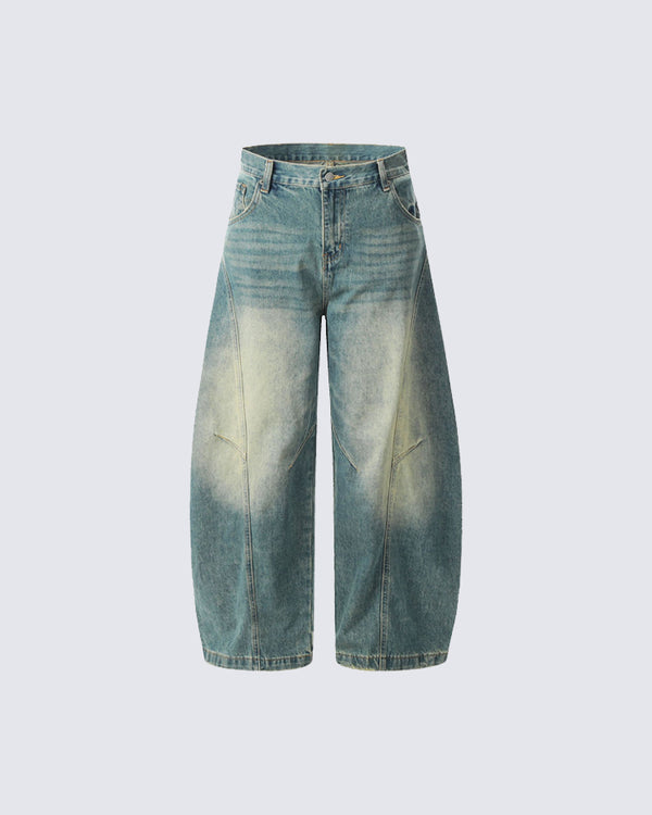 Washed Scimitar Design Jeans