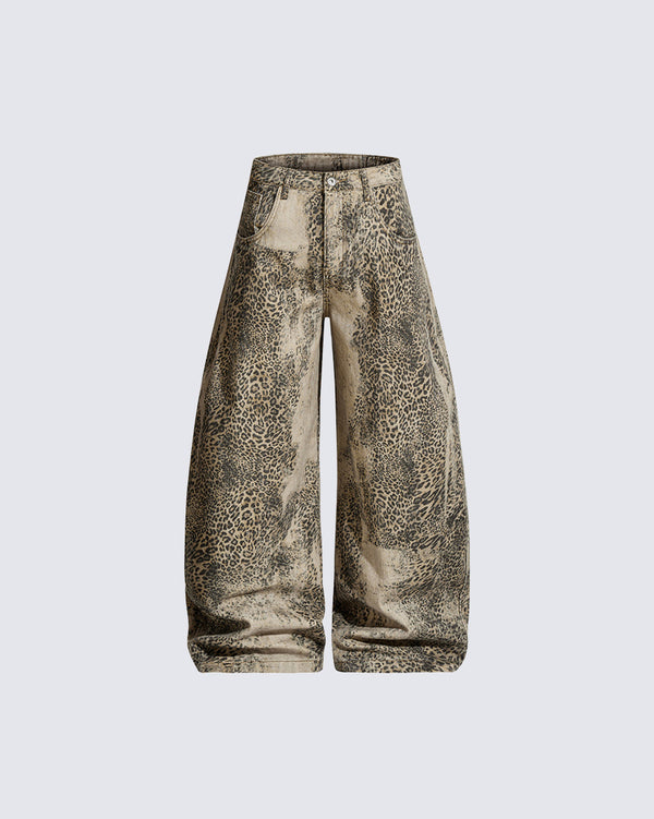 Retro Leopard Print Canvas Scimitar Cargo Pants