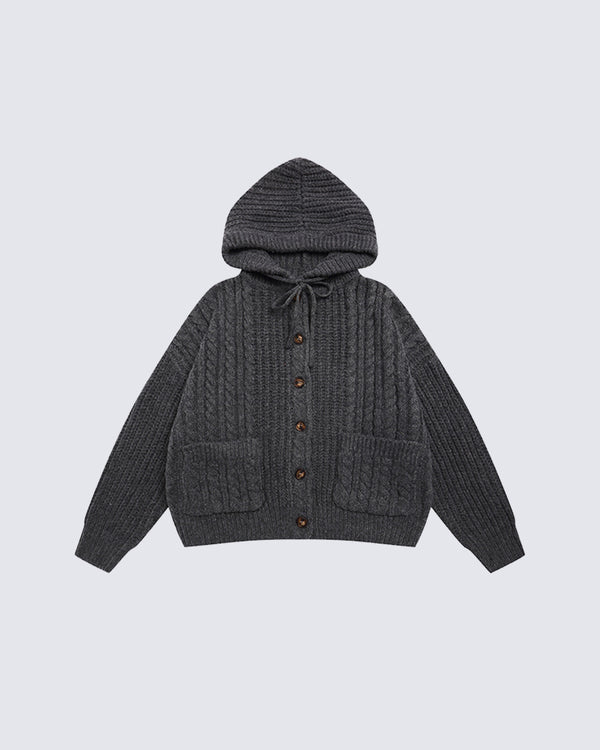 Vintage Loose Hooded Knit Cardigan Sweater