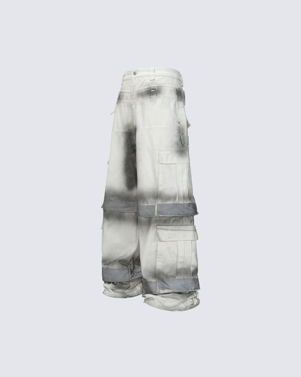 High-Street Techwear Ink-Spray Multi-Pocket Wide-Leg Cargo Pants