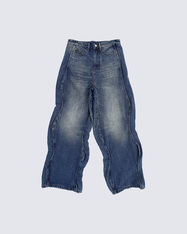 Vintage Washed 3D Cut Denim Jeans