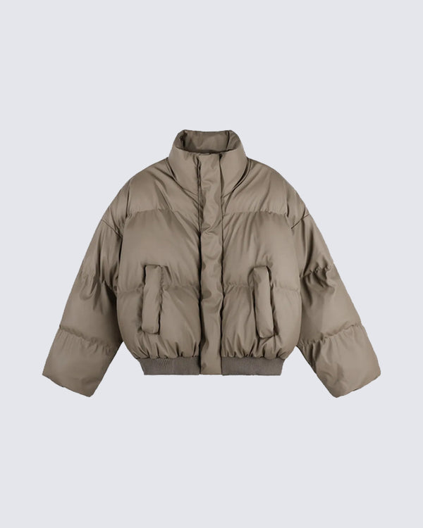 Stand Collar Puffed Cotton Filling Jacket