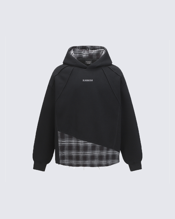 Plaid Hem Layered Hoodie