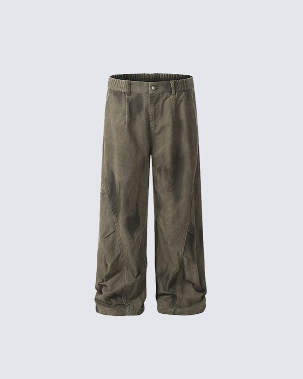 Loose-Fit Vintage Cargo Pants with Elastic Waist