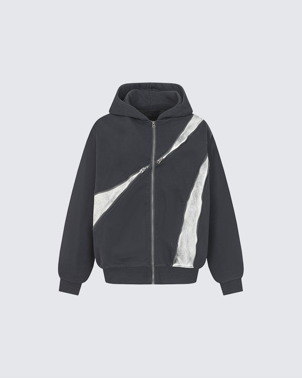 Zipper Design Hooded Sweatshirt