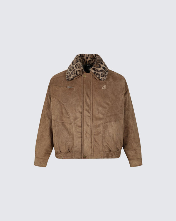 Barn-Style American Leopard Faux Suede Jacket