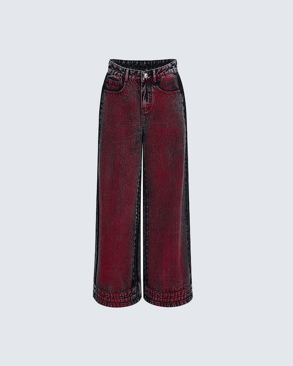 Vintage Red and Black Denim Wide-Leg Pants