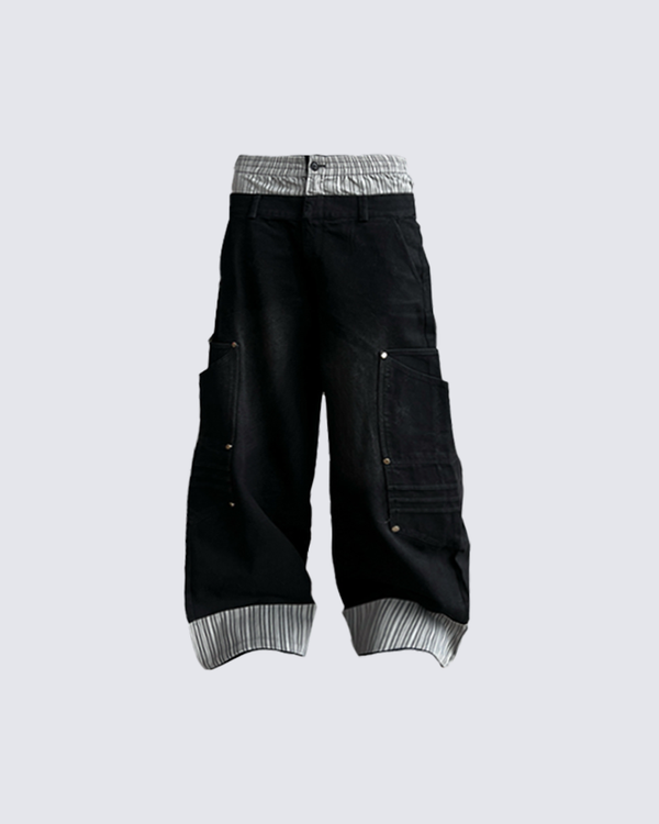 Contrast Waist & Hem Wide-Leg Utility Crop Pants