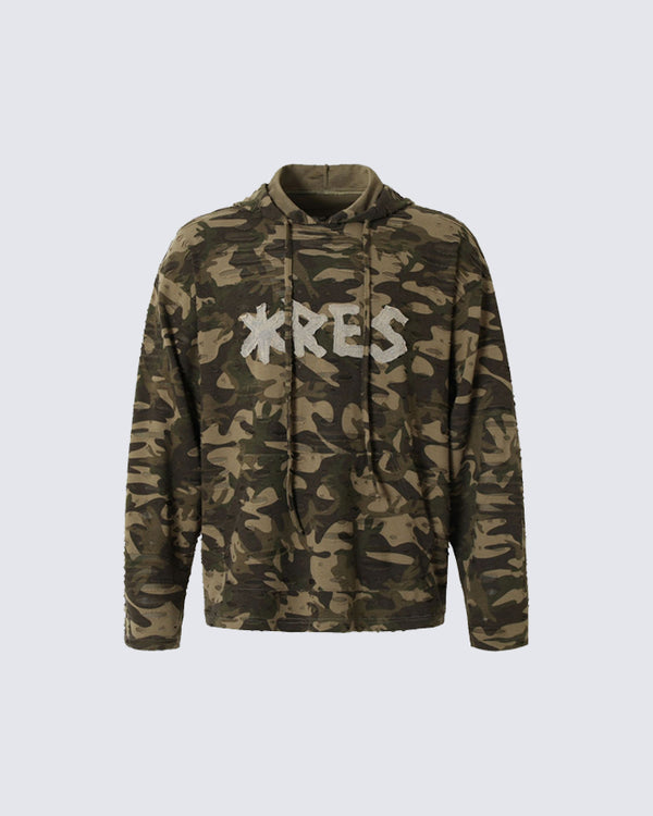 Camouflage Ripped Knit Hoodie