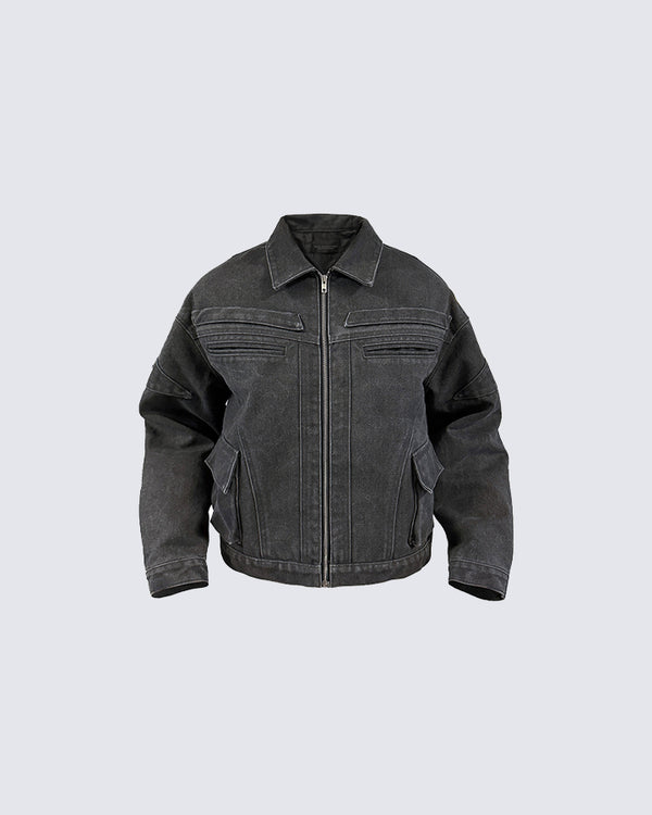 Heavy Washed Distressed Dark Jacket