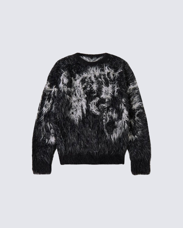 Jacquard Faux Mink Pullover Sweater