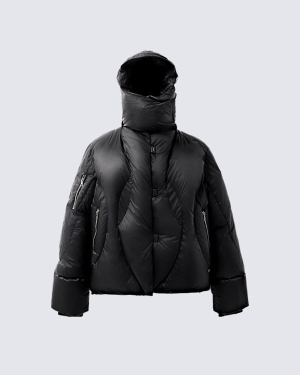 High-Neck Cotton Padded Jacket with Adjustable Hood