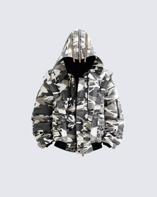 Heavy-Duty Camo Triple-Zip Hooded Puffer Jacket