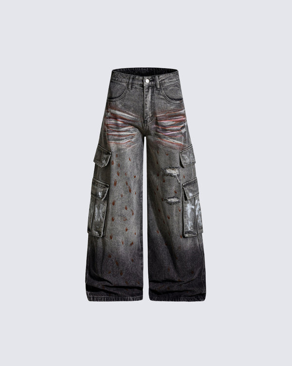 Wasteland Industrial Distressed Cargo Denim Pants