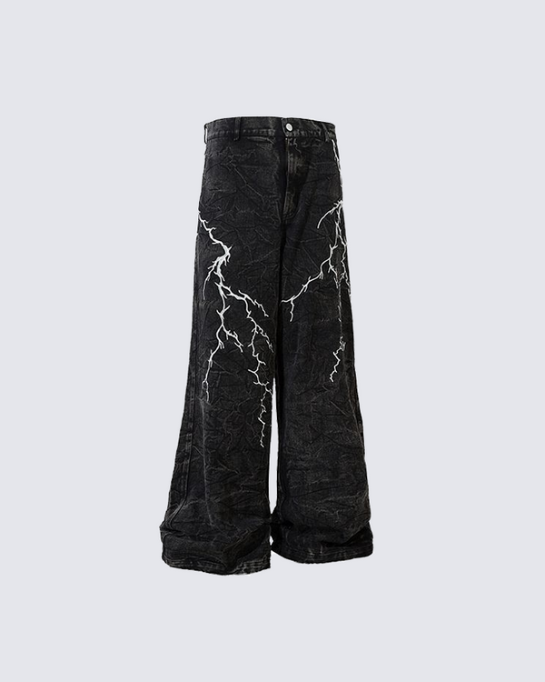 Washed Heavy Embroidery Denim Pants