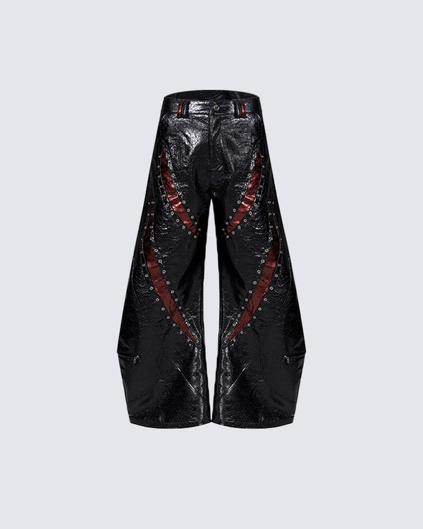 Futuristic Leather-Look Oversized Pants
