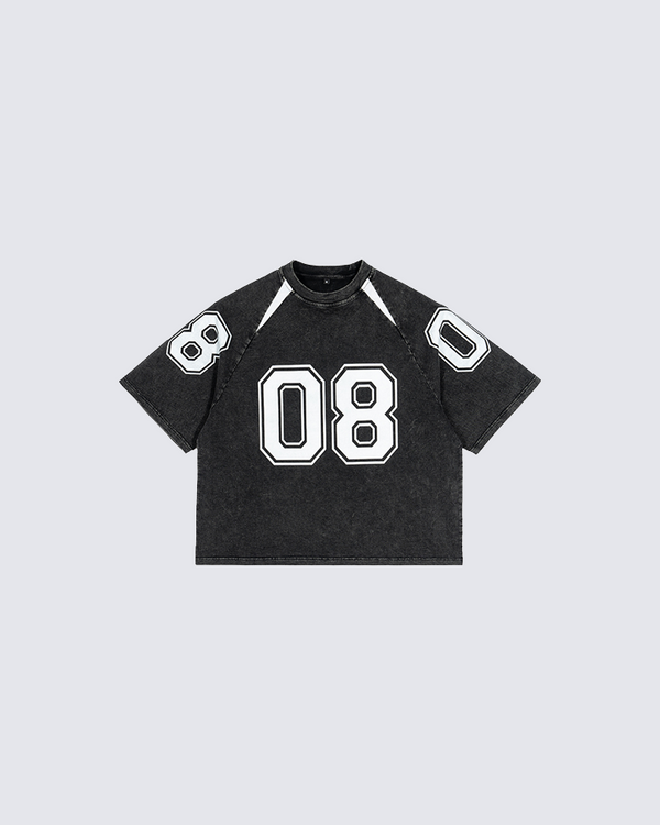 Oversized "08" Sports Jersey T-shirt - Black