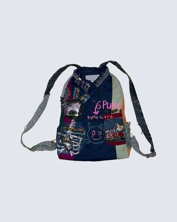 Punk Graffiti Patchwork Denim Backpack