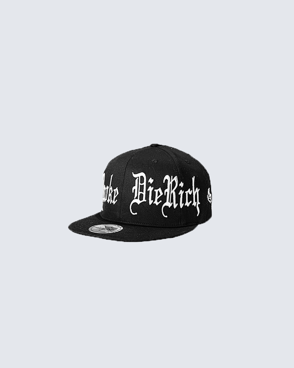 "Die Rich" Gothic Snapback Cap – Black Streetwear Hat