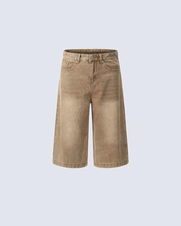 Vintage Beige Mid-Length Denim Pants