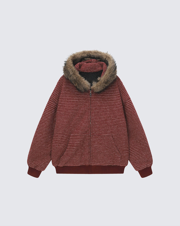 High-Street Striped Loose Hooded Sweatshirt