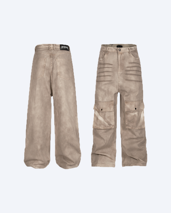 Washed Khaki Cargo Wide-Leg Pants – Street Utility Style