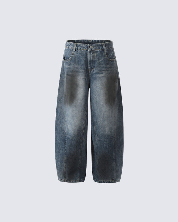 Washed Dirty Blade-Cut Denim Pants