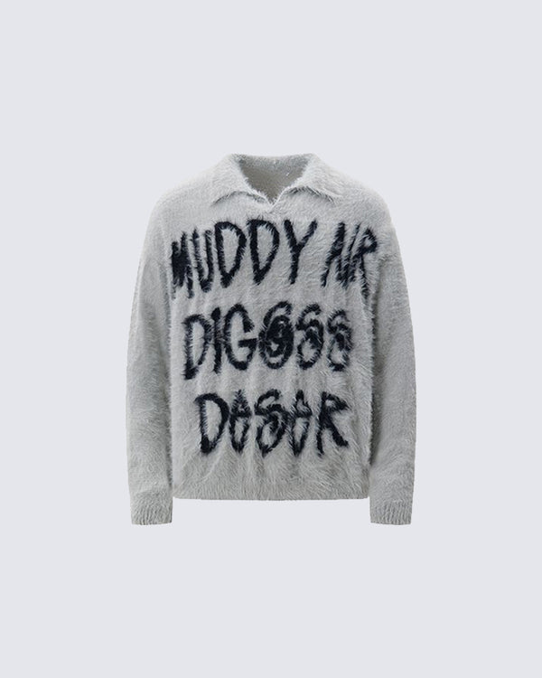 Furry Text Long-Sleeve Sweater