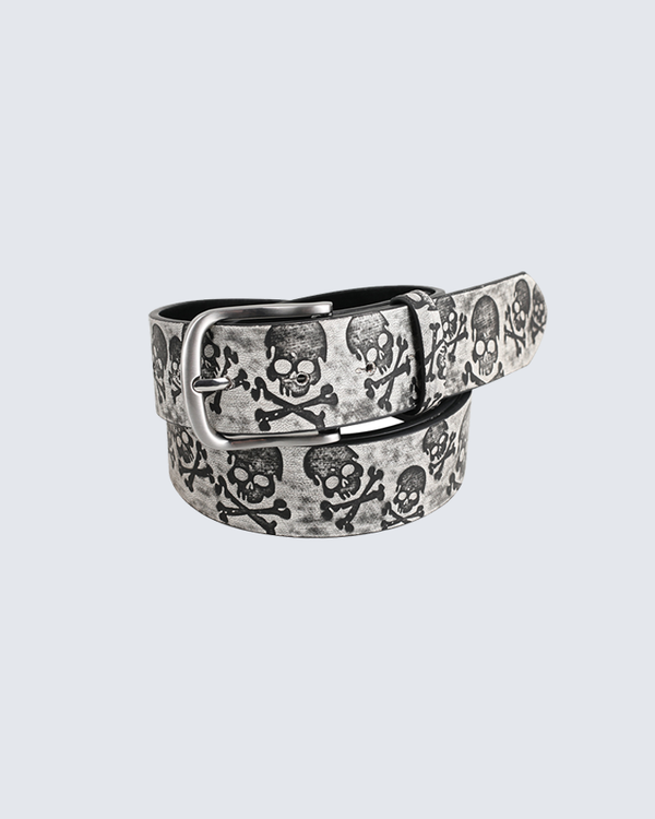 Punk Skull Leather Belt with Metal Pin Buckle – Vintage Gothic Style (Grey / Coffee / Bronze)