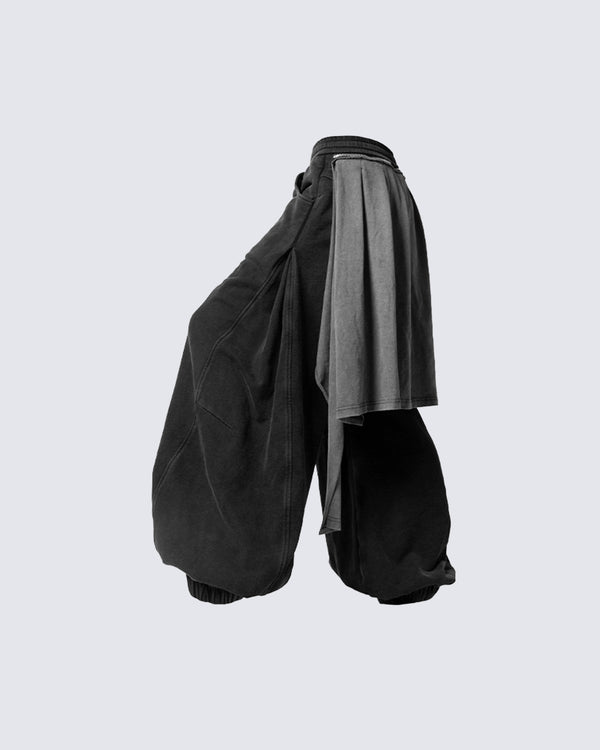 Sculptural Removable Washed Layered Cuffed Sweatpants