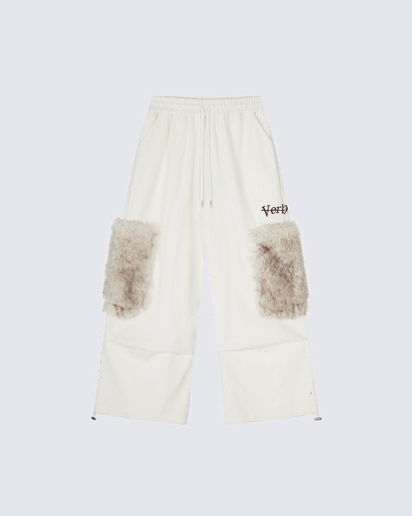 Faux Fur Pocket Wide-Leg Pants
