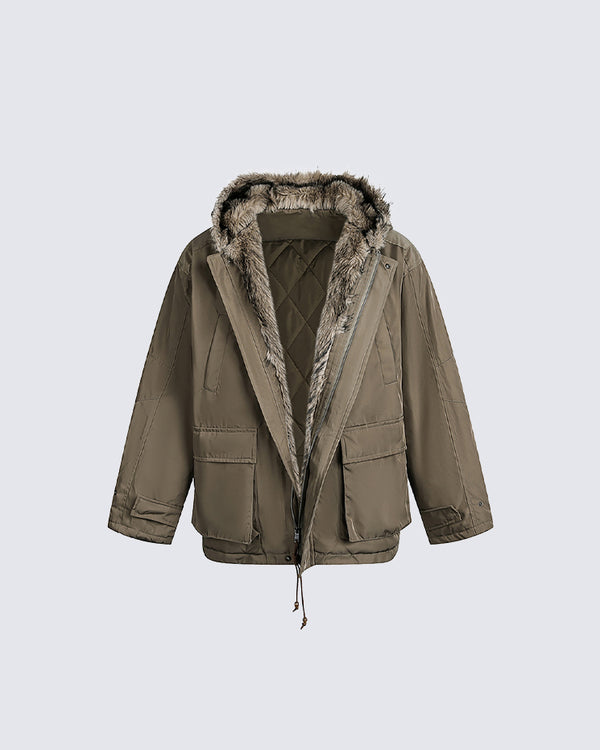Winter Hooded Faux Fur Padded Jacket