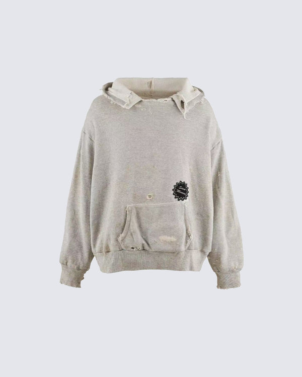 Distressed Printed Pullover Hoodie