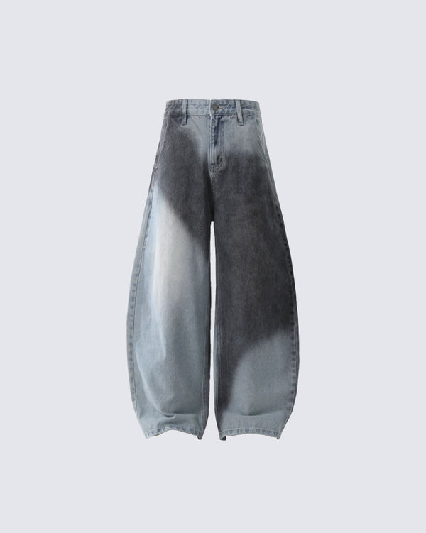 American Retro Washed Contrast Wide-Leg Scimitar Jeans