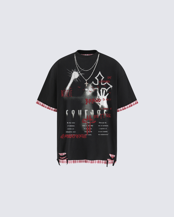 KIIKIO Urban Graphic T-Shirt with Edgy Print and Chains