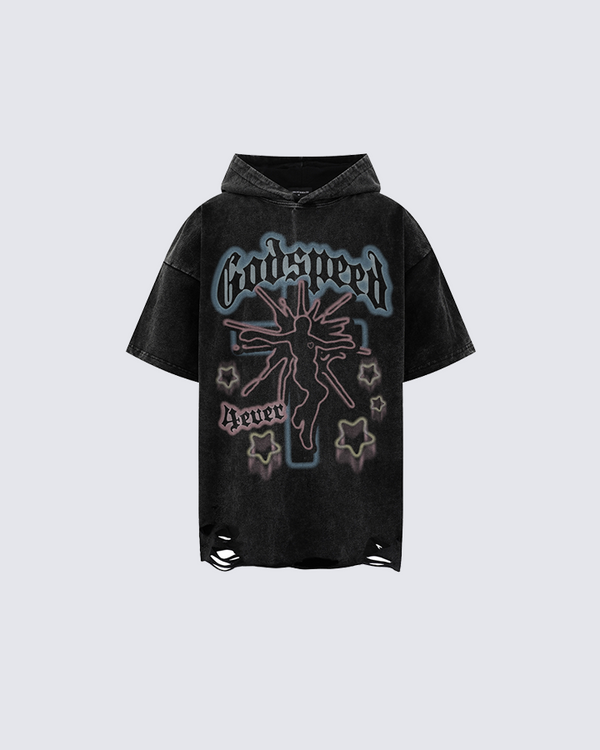 “Godspeed Forever” Distressed Graffiti Hoodie Tee