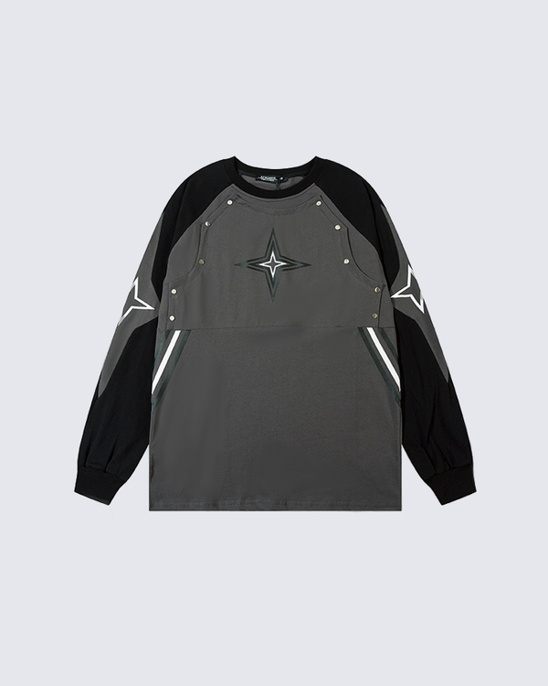 Star Patchwork Long Sleeve Cotton T-Shirt