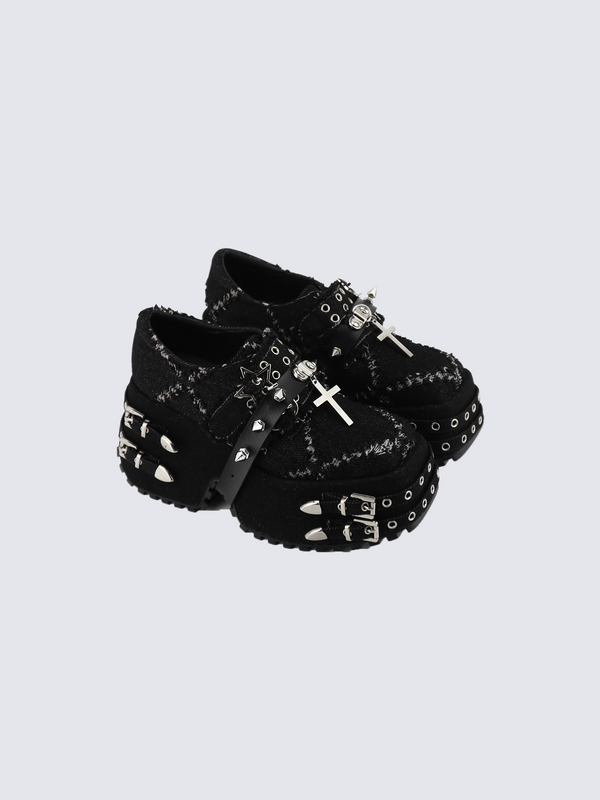 Gothic Cross Buckled Platform Loafers