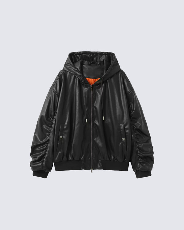 Hooded Loose PU Leather Jacket