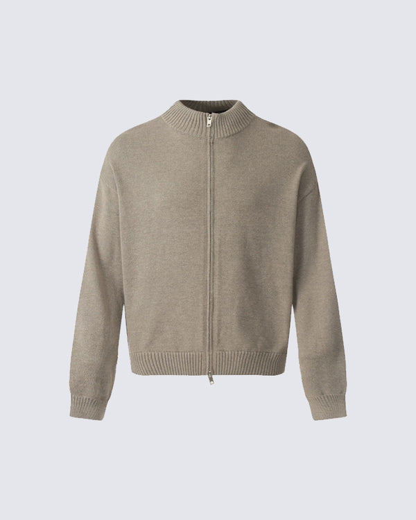 Minimalist Ribbed Knit Zip-Up Cardigan