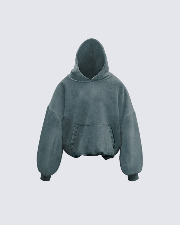 Distressed Solid Loose Hoodie